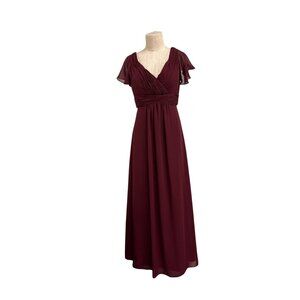 Christina Wu Burgundy Flutter Sleeve Maxi Dress Wine Red Formal Gown, Fundraiser